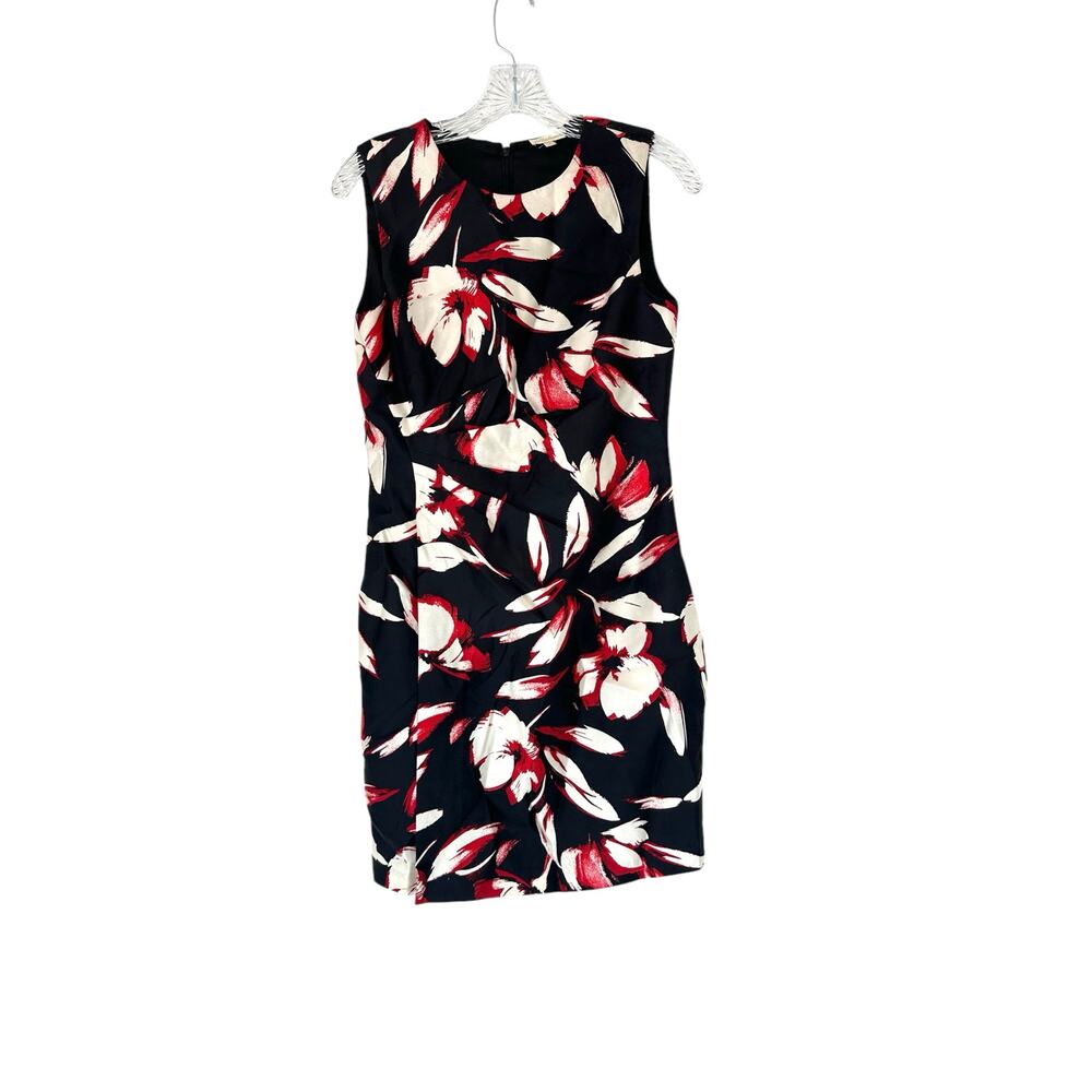 Shoshanna Red Black Floral Dark Romantic Sleeveless Ruched Shift‎ Dress Size 4